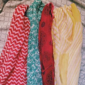 FOUR SPRING COLORED SCARVES
